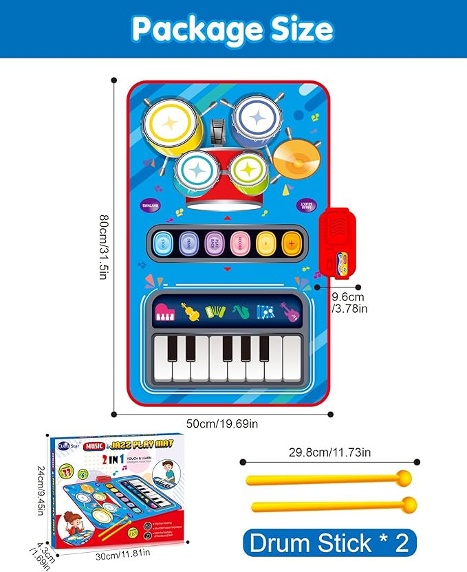 Toys for 1 Year Old Boy Gifts, Baby Musical Mat with Piano & Drum, Adjustable Volume, 12-18 Months Toddler Toys, Christmas Birthday Easter Gifts for 1-2 Year Olds Boys Girls (Blue)