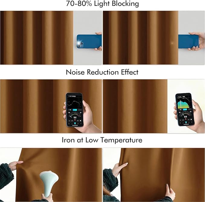 MIULEE Golden Brown Back Tab Blackout Curtains 108 Inch Long 2 Panels Set for Bedroom, Rod Pocket/Pinch Pleat Extra Long Thermal Insulated Living Room Darkening Pleated Light Blocking Drapes