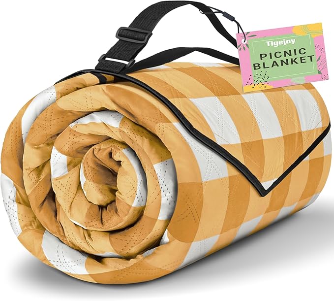 TigeJoy Extra Large Picnic Blanket Waterproof Foldable 80''x100'', Outdoor Picnic Mat Beach Blanket Sandproof for Park, Grass, Travel, Hiking, Camping Essentials, Gingham Picnic Blanket