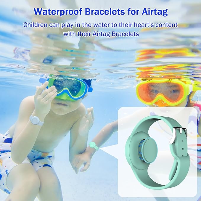 R-fun Waterproof for Air Tag Bracelets [2 Pack] Compatible with Apple Air Tag Finders with Soft Silicone,Anti Lost GPS Item Finders Case Cover,Mint Green/Light Blue