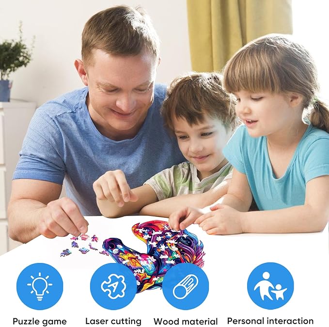 Puzzles for Adults 500 Pieces, Cool Horse Liberty Wooden Jigsaw Puzzles 15.8 * 18.3in, Unique Shape Animal Adult Gifts, Irregular Wood Puzzles Best Gift for Adults Family Game