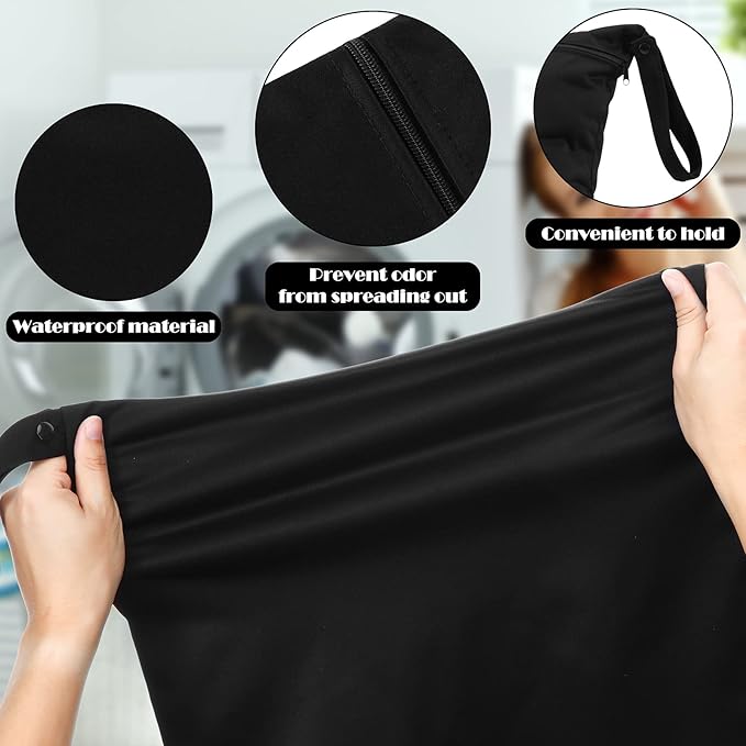 Shappy 2 Pcs Large Travel Laundry Bag Washable Waterproof Wet Dry Large Dirty Clothes Bag Bathing Workout(Solid Black)