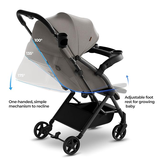 Mompush Lithe V2 Lightweight Travel Stroller, Compact Foldable Baby Stroller with Travel Bag, One-Hand Fold Stroller, Snack Tray, Mechanical Recline Seat, Airplane-Ready, Organizer & Rain Cover