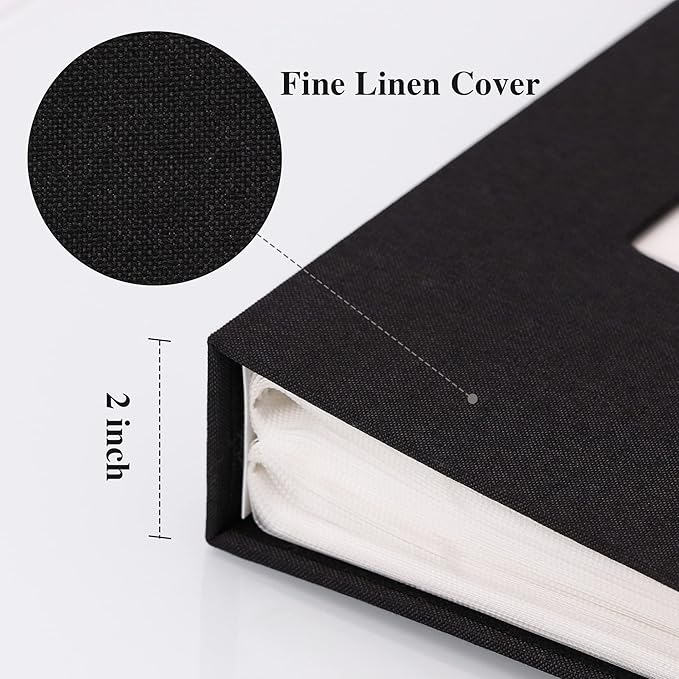 Vienrose Linen Photo Album 300 Pockets for 4x6 Photos Fabric Cover Photo Books Slip-in Picture Albums Wedding Baby Black