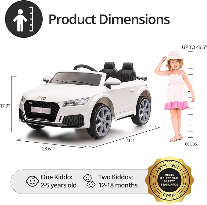 Electric Ride on Car for Kids, Licensed Audi 12V 7Ah Kids Ride-on Toy for Toddlers 3-5 Year Old Girls with Remote - White