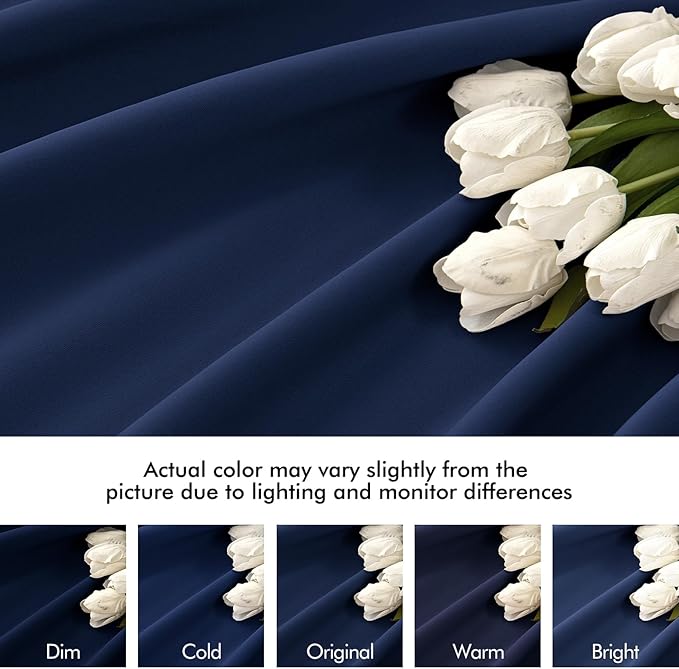 MIULEE Navy Blue Back Tab Blackout Curtains 63 Inch Length 2 Panels Set for Living Room Bedroom Privacy, Rod Pocket/Pinch Pleat Thermal Insulated Room Darkening Pleated Light Blocking Drapes