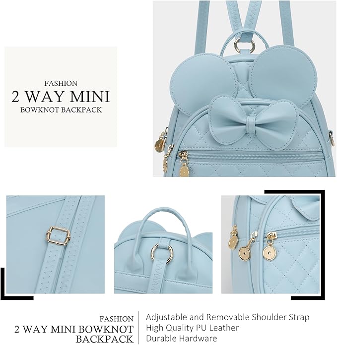 KL928 Girls Bowknot Polka Dot Cute Mini Backpack Small Daypacks Convertible Shoulder Bag Purse for Women