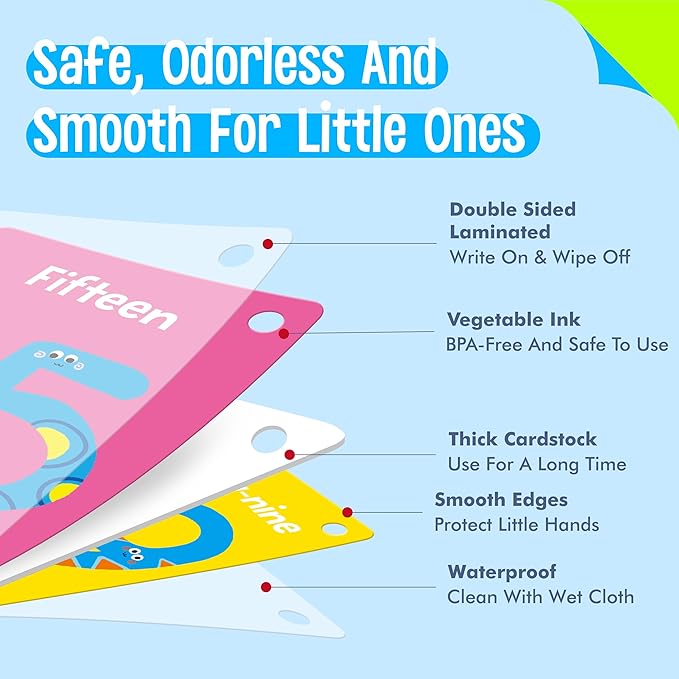 51 PCS Number Flashcards, 0-50 Double Sided Printed Cards with 2 Reclosable Rings, Learn Numbers, Learn to Count-Fun Learning and Educational Flashcards Learning Tool for Kids, Preschoolers, Toddlers