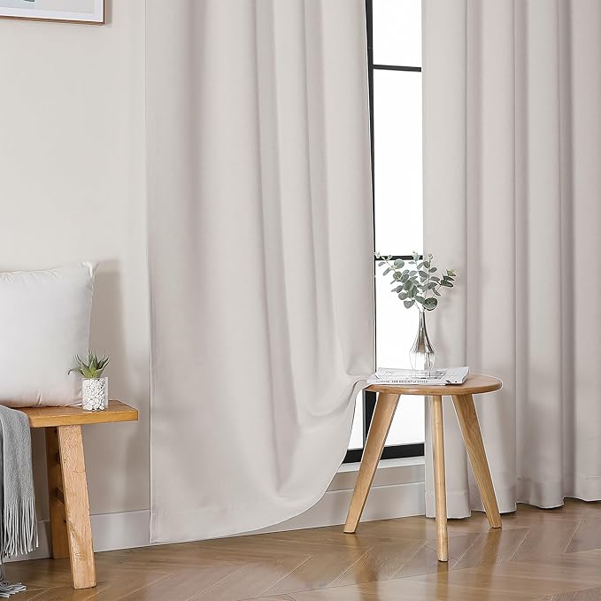 Simplebrand Ava Natural Blackout Curtains for Bedroom, 72 Inch Length, 2 Panels Set, Privacy Thermal Insulated Rod Pocket Window Curtains for Patio, French Door, W40 x L72 Inch