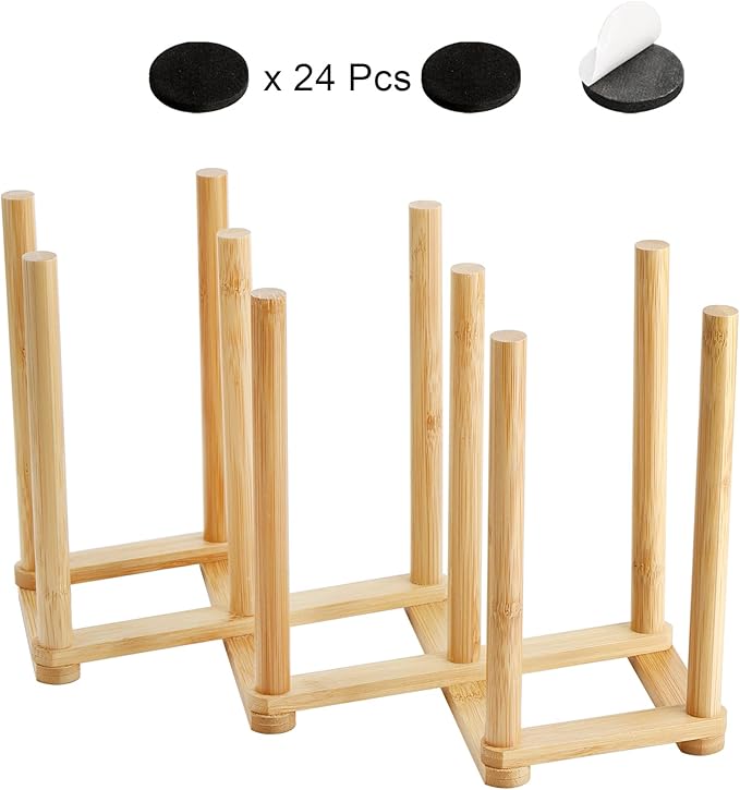 Yesland 2 Pack Wooden Bottle Drying Rack - Retractable Bamboo Dish Drying Rack Plastic Bag Drying Stander Holder for Water Bottles, Dish, Plate, Cup, Book, Pot Lid, Cutting Board, Reusable Baggies