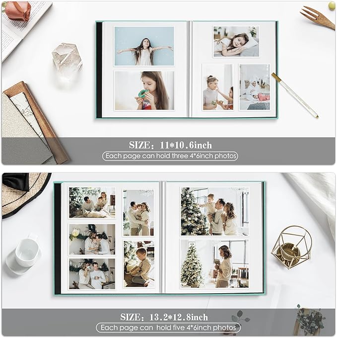 Spbapr Large Photo Album Self Adhesive 4x6 5x7 8x10 10x12 Pictures Magnetic Scrapbook Linen Cover DIY Album with A Metal Pen 13.2"x12.8"40pages