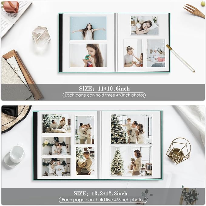 Spbapr Large Photo Album Self Adhesive 3x5 4x6 5x7 8x10 Pictures Magnetic Scrapbook 40 Blank Pages Linen Cover DIY Album with A Metal Pen