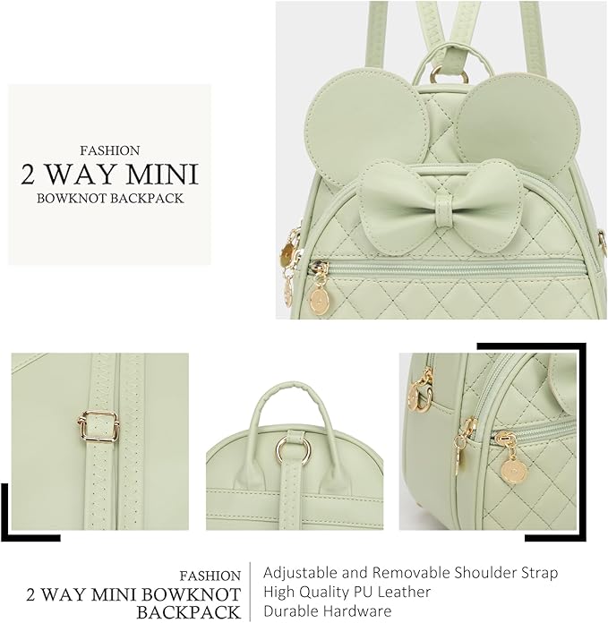 KL928 Girls Bowknot Polka Dot Cute Mini Backpack Small Daypacks Convertible Shoulder Bag Purse for Women