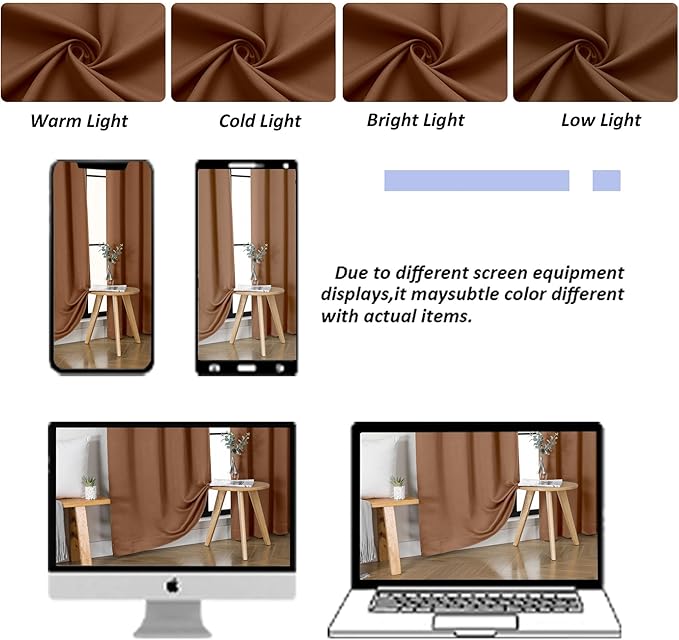 Simplebrand Ava Sun Baked Short Blackout Curtains for Bedroom 45 Inches Long 2 Panels Set, Solid Thermal Insulated, Energy Saving Window Treatment Curtains Blackout Drapes, W40 x L45 Inch, Sun Baked