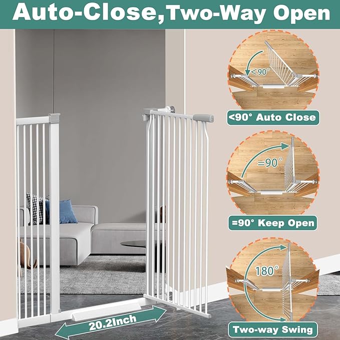 40.5" Extra Tall Baby Gate for Doorways, Extra Wide 60.3"-62.9" Large Dog Pet Gate for Stairs Indoor Outdoor Adjustable Safety Child Toddler Gate Metal Puppy Barrier Walk Throughs for Kids, White
