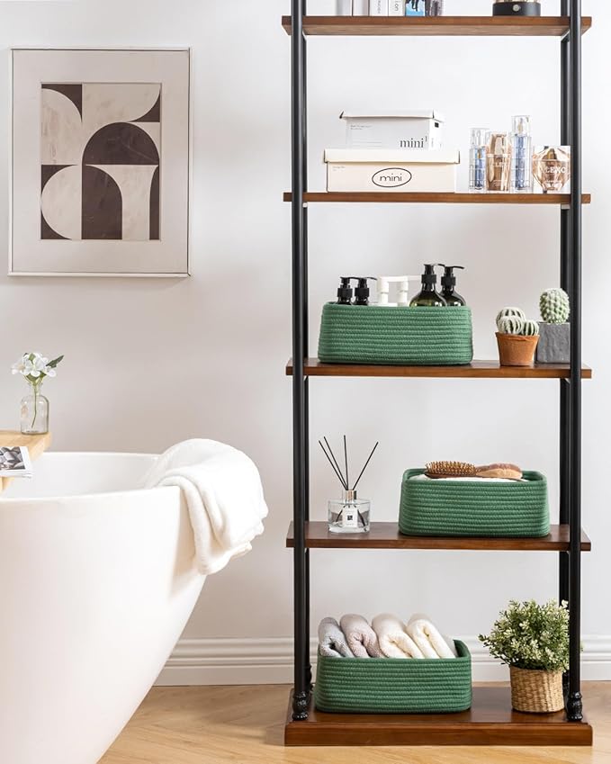 KALLAX Small Woven Basket, 12 x 8 x 4.5 Inches, Storage Basket for Organizing, Cute Small Rope Shelf Closet Cube Storage Bins Baskets for Shelves, Dog Toy Gift Baskets Empty, 3 Packs, Green