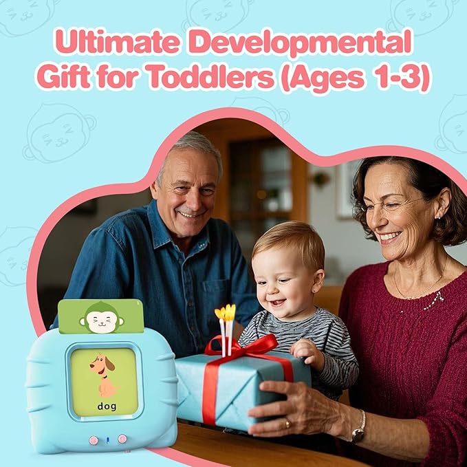 Talking Flash Cards for Toddler 1 2 3 4 Year Olds, ABC Flash Cards for Toddlers 2-4, Montessor, Autism Sensory, Speech Therapy Toys, Birthday Gift for Boys and Girls, 296 Pro Words Blue