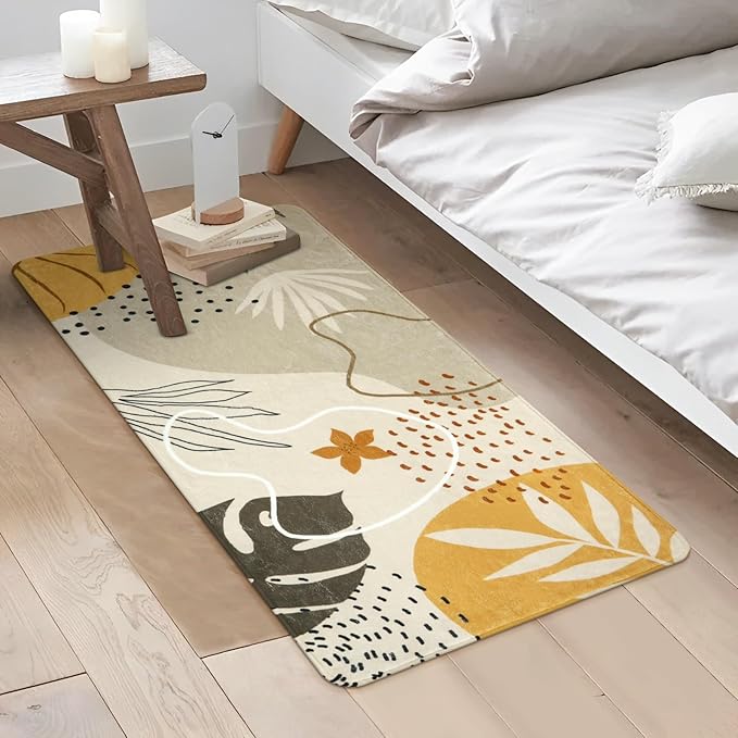 Lahome Boho Washable Hallway Rugs - 2x4 Area Rugs Non-Slip Low-Pile Soft Bathroom Rug Runner Throw Small Kitchen Runner Rugs, Botanical Print Floor Mats Rug for Bedside Entryway Laundry Room