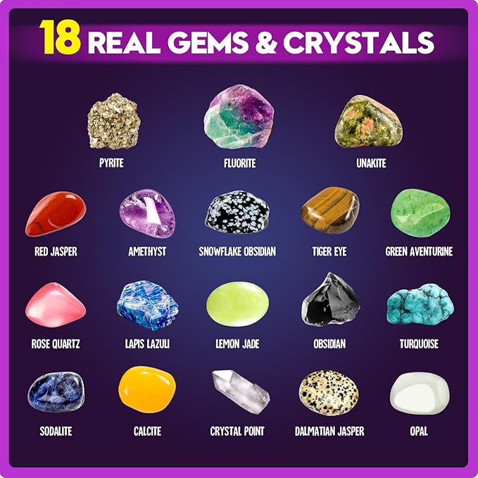 XXTOYS Gemstone Dig Kit - Dig Up 18 Real Gemstones and Crystals - Science Kits for Kids, STEM Toys for Age 6-8, Great Educational Geology Gifts for Boys & Girls Ages 5-7