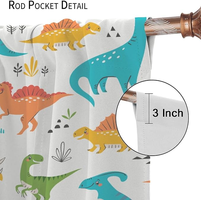 Kids Dinosaur Curtains for Boys Girls Bedroom Decor Cartoon Dino Colorful Cute Funny Animal Wildlife Printed Blackout Rod Pocket Window Drapes for Baby Nursery Playroom Living Room W21xL45in Decor