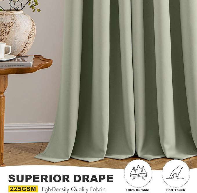 MIULEE Sage Green Blackout Curtains - Thermal Insulated Bedroom Curtains Room Darkening Drapes for Living Room Kitchen Grommet Top Light Blocking Window Treatment, 40 x 50 Inches Long, 2 Panels