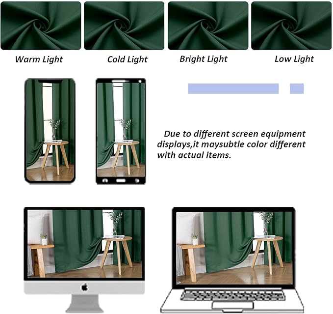 Simplebrand Ava Blackout Curtains for Patio 108 Inches Long 2 Panels Set, Solid Thermal Insulated Room Darkening Rod Pocket Window Treatment Curtains Blackout Drapes, W50 x L108 Inch, Ever Green