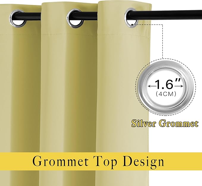 NICETOWN Room Darkening Paler Yellow Curtains & Drapes for Living Room - Thermal Insulated Solid Grommet Sound Reducing Room Darkening Window Treatments for Bedroom/French Door (2 Panels, W66 x L84)