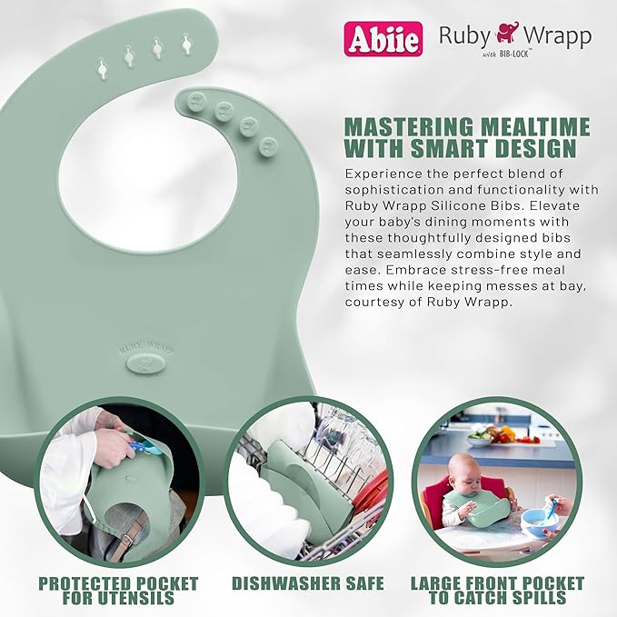 Abiie Ruby Wrapp Silicone Bibs for Babies with Front Pocket - Waterproof Bib - Stain Resistant - Silicone Toddler Bibs