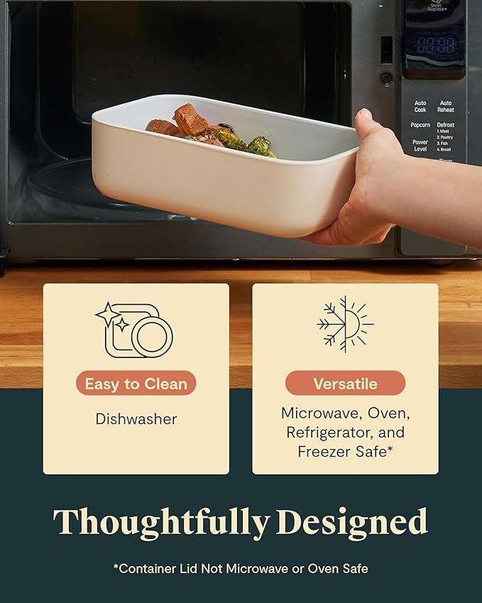 Caraway Glass Food Storage, 6.6 Cup Glass Container,Ceramic Coated Food Container,Easy to Store, Non Toxic, Non Stick Lunch Box Container with Glass Lids. Dishwasher, Oven,Square Shape,Cream