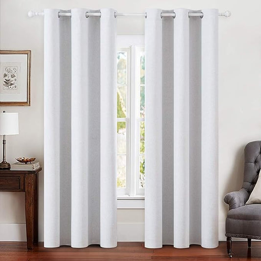 MIULEE Linen Blackout Curtains for Bedroom Solid 100% Blackout Thermal Insulated Grayish White Curtains Grommet Room Darkening Curtains/Drapes for Living Room 42x84 Inch (2 Panels)