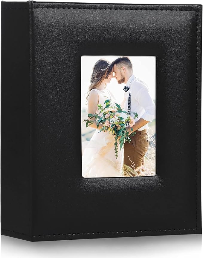 RECUTMS Photo Album 4x6 200, Leather Cover Slide In Photo Album for Family Wedding Children Holiday Anniversary Pictures Album (Black)