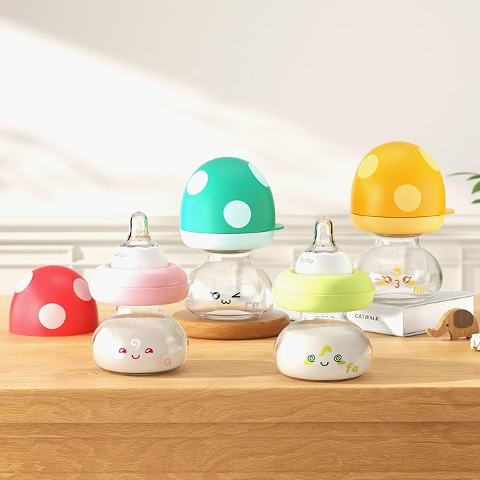 YOHKOH Newborn Glass Baby Bottles with Slow Flow Nipple for 0+ Months, Wide Neck Feeding Bottle, 2.7oz/80ml (Multicolour, 2.7oz (Pack of 2))