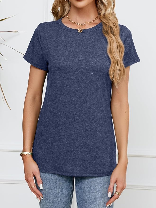 Soft Short Sleeve Shirts for Women, Crew Neck T Shirts for Women Loose Fitting Lightweight Top Basic Tee Shirt