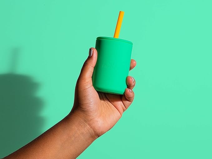 Avanchy Silicone Training Sippy Cup with Straw Lid – For Babies 6+ Months to Toddlers 1 Year Old – 8 oz Infant Water Cup for Baby Led Weaning, Orange