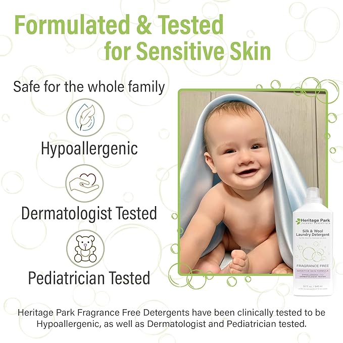 Heritage Park Silk & Wool Fragrance Free, Hypoallergenic, pH-Neutral Laundry Detergent - Dermatologist-tested, Sensitive Skin-Friendly, Enzyme-Free, Ultra Concentrated (64 fl oz Refill, 4-Pack)