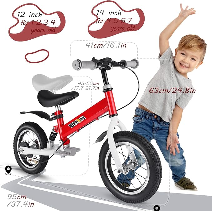 Balance Bike 2 in 1,The Dual Use of a Kids Balance Bike and Kids Bike,12 14 Inches for 2-6 Years Old,with Shock Absorbers, Fenders, Pedals, Auxiliary Wheels