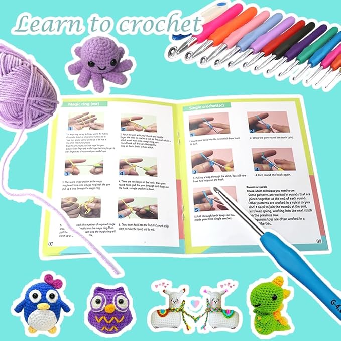 Yarniss Crochet Kits for Beginner, All-Inclusive Crochet Kit for Adults with 14 Size Ergonomic Crochet Hooks,12 Crochet Yarns Balls & Crochet Bag
