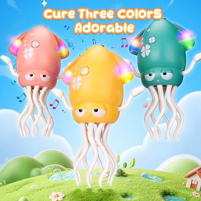 Magic Electric Dancing Octopus Toy with Led Light and Music,Playful Automatic Evasion Crawling Dancing Octopus with Fishing Rod,Smart Tentacle Explorer Dancing Squid Toy Tummy Time Baby Toys,Pink