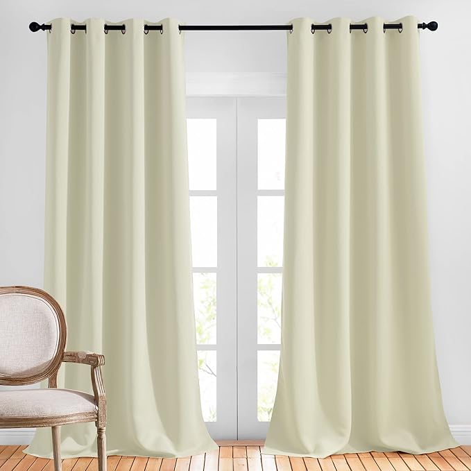 NICETOWN Room Darkening Curtains 108 inch Length - Grommet Thermal Insulated Window Treatments Solid Panels for Living Room/Bedroom/Villa, W52 x L108, 1 Pair, Beige