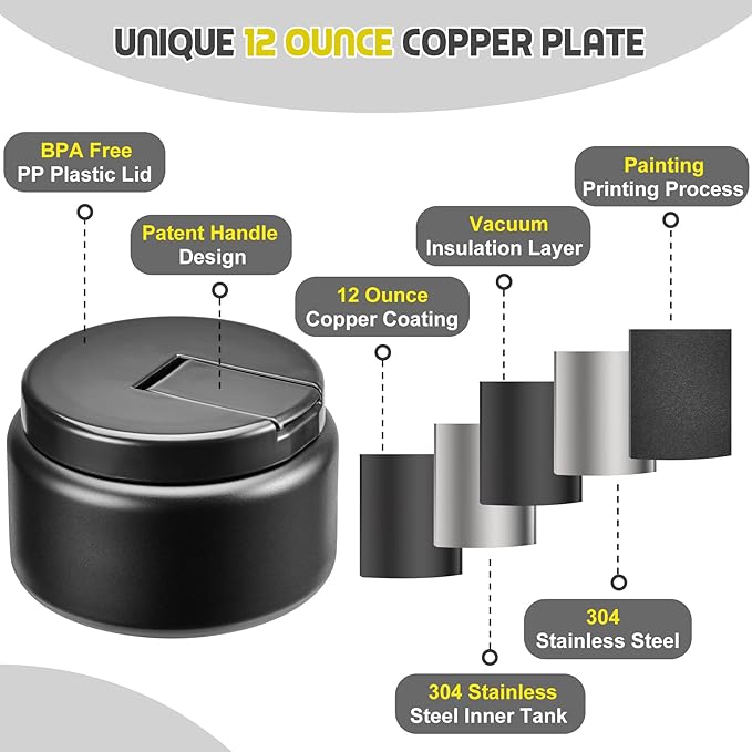 13.5oz Soup Thermo for Hot Food Kids with Buckle Lid Insulated Vacuum Food Jar Wide Mouth Leakproof Stainless Steel Lunch Container (Black)