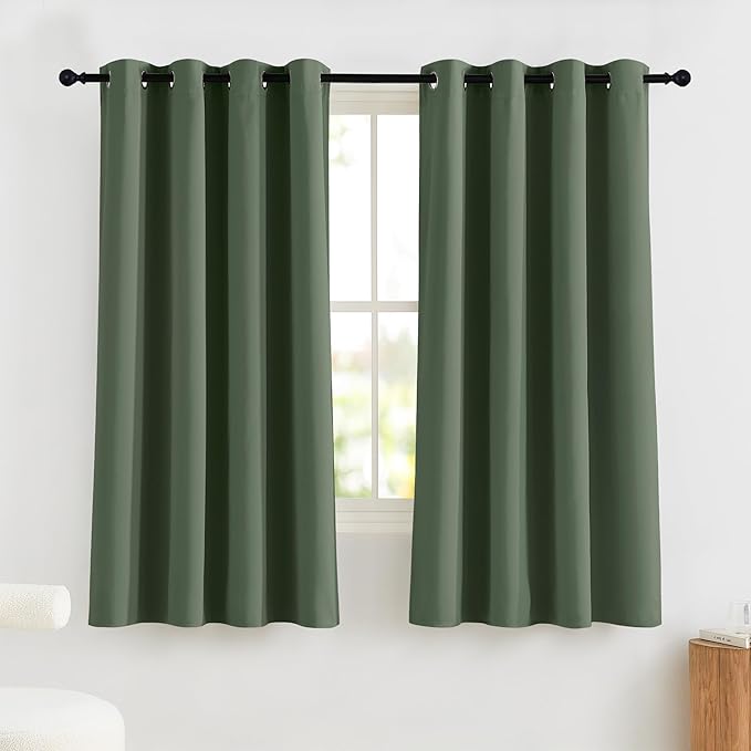 NICETOWN Greyish Green Blackout Curtains for Living Room Bedroom, 100% Blackout Thermal Insulated Room Darkening Window Drapes for Nursery, 1 Pair, 52" W x 63" L