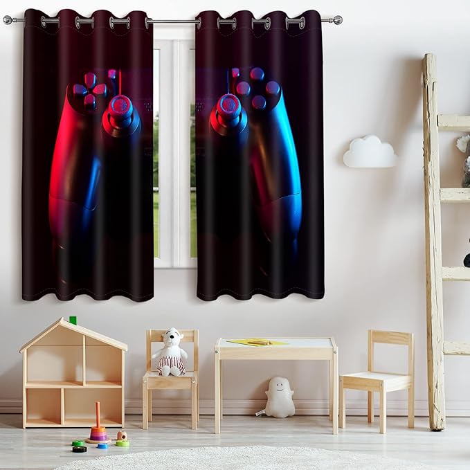 Jekeno Game Controller Blackout Curtains for Kids Boys Teens Bedroom Colorful Video Game Gamer Gaming Gamepad Decor for Home Living Room Grommet Window Drapes 2 Panel Set, 52"x84"