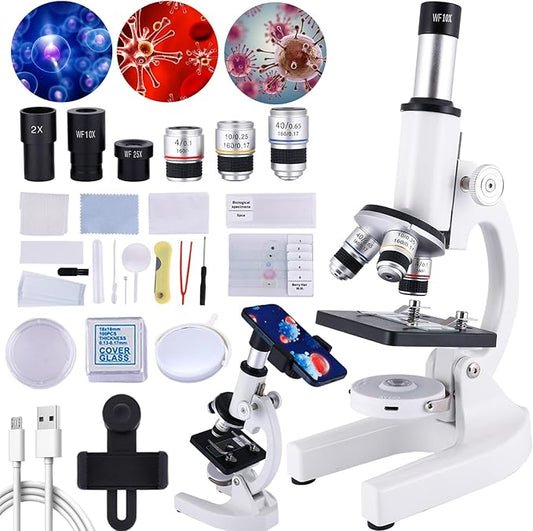 Microscope for Kids，40X-2000X Compound Microscope Mobile Phone Adapter with Microscope Slide Microscope kit for Home School Laboratories for Children Students