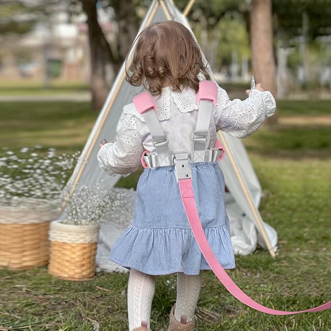 Accmor 3 in1 Toddler Harness Leash with Anti Lost Wrist Link, Harness Leash for Toddlers, Baby Leash, Child Walking Harness Kids Leash Wristband Rope Belt with Lock for Girls to Outdoor Travel (Pink)