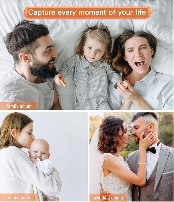 popotop Photo Album Self Adhesive with Picture Display Window,60 Pages DIY Scrapbooking Supplies Kit for 4x6 10x12 Picture,Linen Cover Memory Book for Baby Wedding, with Scraper and Metallic Pen