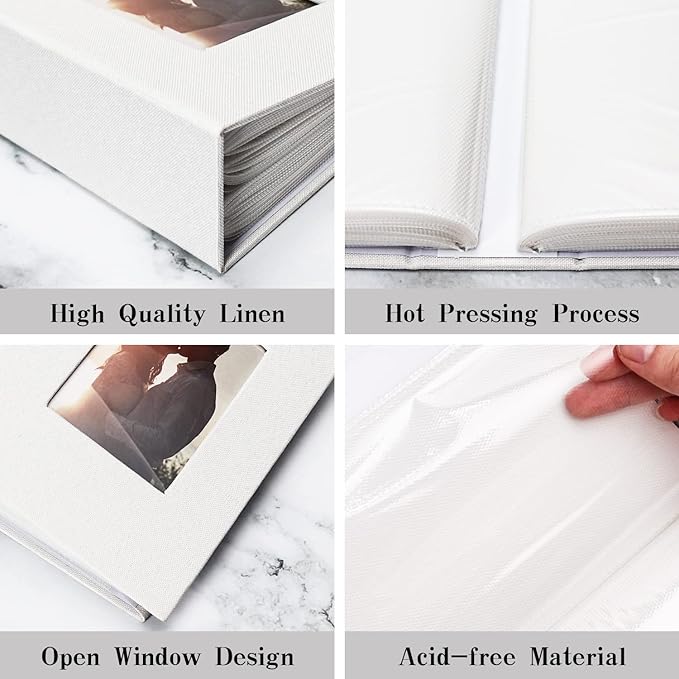 Vienrose Photo Album 4x6 100 Pages Photos Linen Cover Picture Book with Front Window for Baby Wedding Children