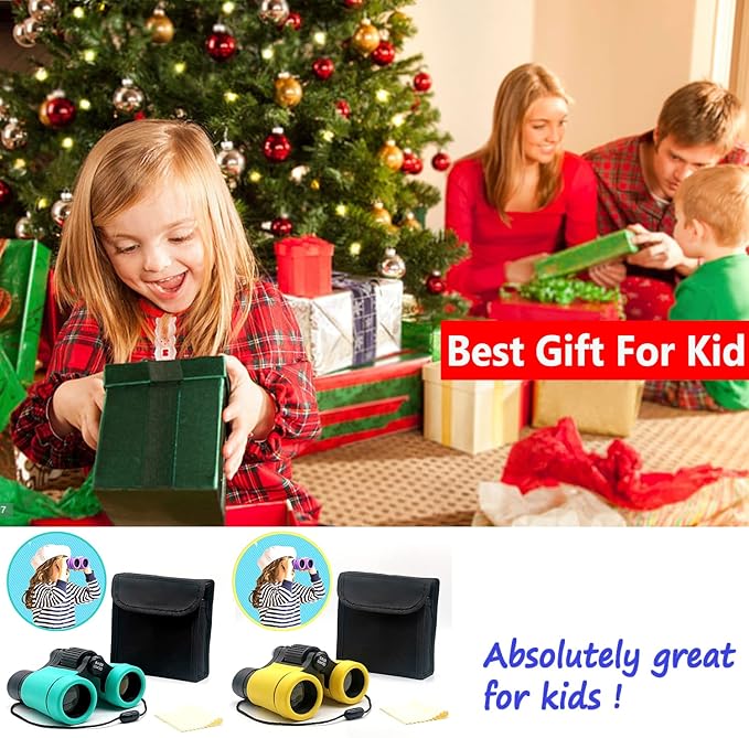 Kids Binoculars Best Gifts for 3-12 Years Boys Girls High-Resolution Optics Shockproof Mini Compact Binocuolar Toys Folding Small Telescope for Bird Watching Camping Outdoor Play