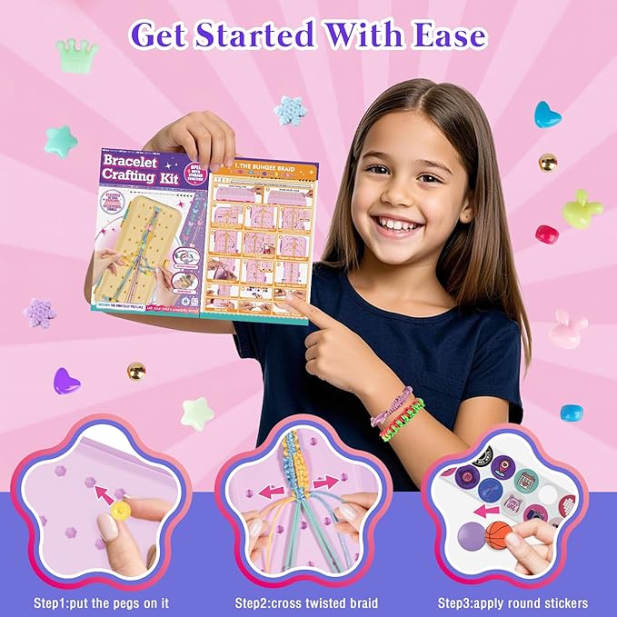 Friendship Bracelet Making Kit with Storage Box,DIY String Bracelet Arts and Craft for Girls Aged 8-12,Kids' Travel Activity Toy Set,Easter Birthday Gifts for Ages 6 7 8 9 10 11 12 Year Old Purple