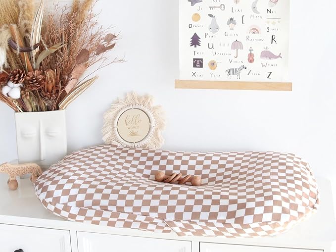 LifeTree Muslin Baby Lounger Cover, Newborn Slipcover Lounger Cover for Boys Girls Infant, Soft 70% Viscose from Bamboo and 30% Cotton, Cover Only, Checkered Pattern