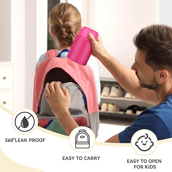 Soup Thermo for Hot Food Kids 16oz Insulated Food Jar Leakproof Thermo Lunch Container for Kids Wide-Mouth Stainless Steel Lunch Box for School with Handle Folding Spoon(3+)